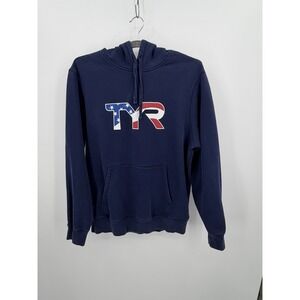 TYR Navy Blue Hoodie with American Flag Logo Men's Size Medium Patriotic